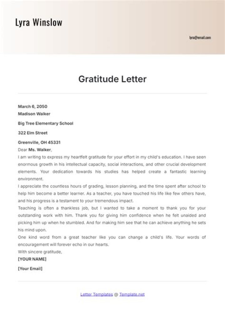 Thank You Letter for Principal from Teacher: Expressing Gratitude and Appreciation